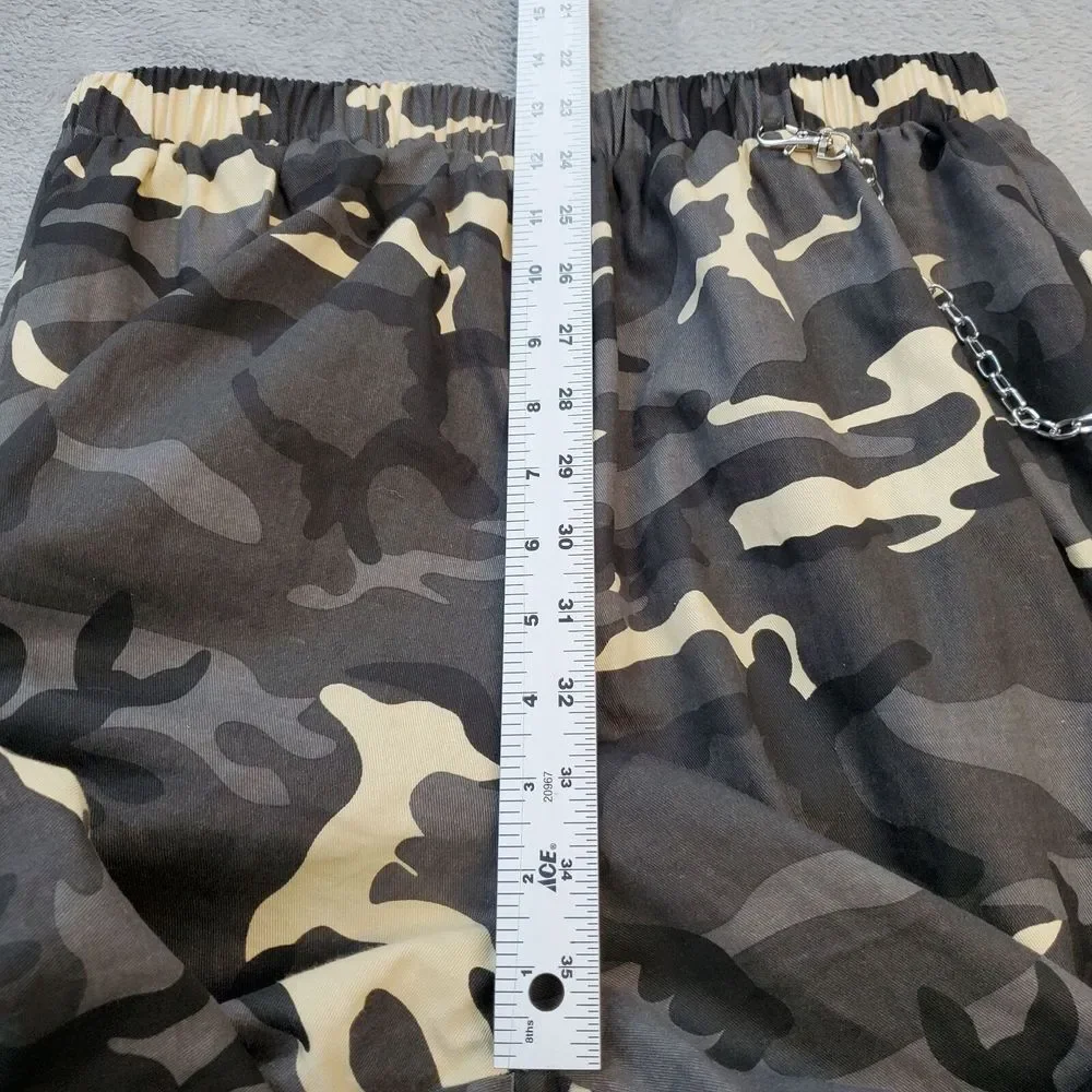 Shein‎ Curve Cargo Pants Womens 0XL 12 Black Gray Cream Camo Print Elastic Waist